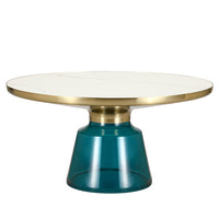 Glass Coffee Table Blue glass, Gold Rim white sintered stone top