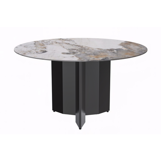 Round Dining Table Black Base with 60 Round Medium Grey Sintered Stone Top