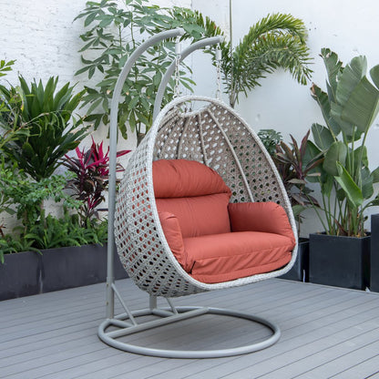 Mendoza Light Grey Wicker Hanging 2 person Egg Swing Chair