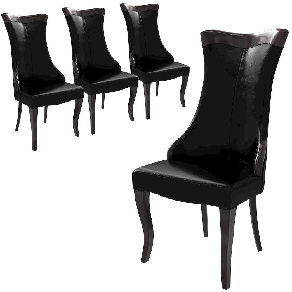 Novara Collection Modern Wooden Dining Chair in Black Set of 4