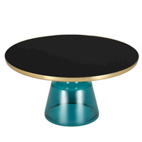 Tully Collection Glass Coffee Table Blue glass, Gold Rim with Black Glass top
