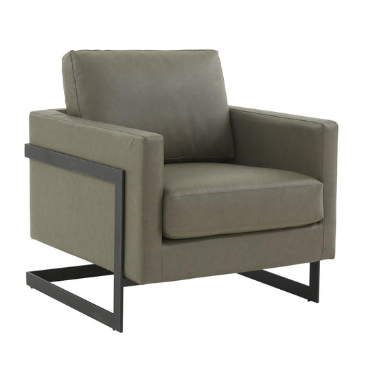 Leather Accent Armchair With Black Steel Frame