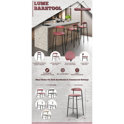 Lume Collection Modern Bar Stool in Burgundy