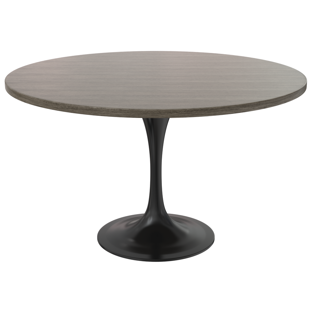 Verve Collection 48 Round Dining Table, Black Base with Dark Maple MDF Top