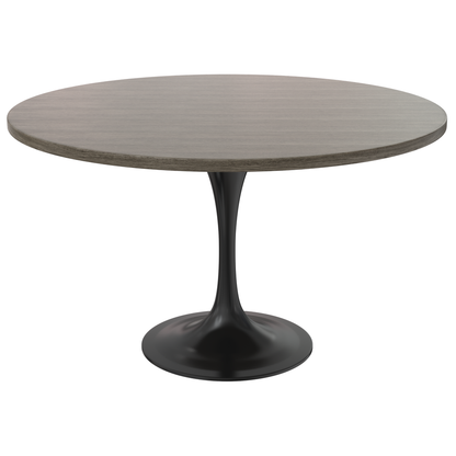 Verve Collection 48 Round Dining Table, Black Base with Dark Maple MDF Top