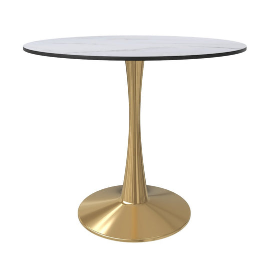 Bristol 35" round dining table Gold Base With White Top