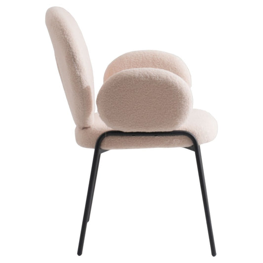 Celestial Series Boucle Dining Arm Chair, Black Frame with Beige Fabric Set of 2