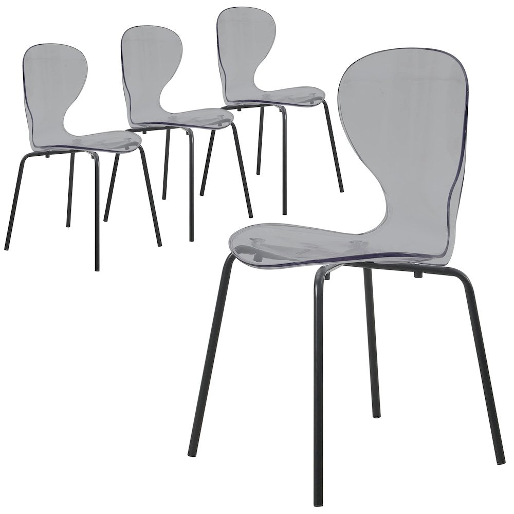 Modern Oyster Transparent Side Chair in Black Base set of 4