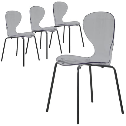 Modern Oyster Transparent Side Chair in Black Base set of 4