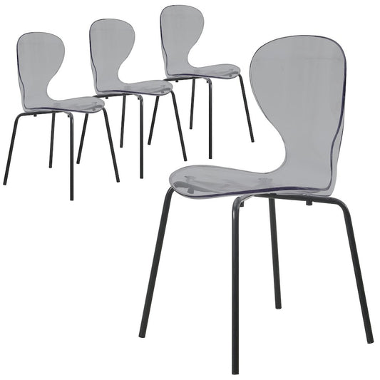 Modern Oyster Transparent Side Chair in Black Base set of 4