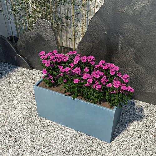 Bloom Series Poly Stone Planter 15.7" , 31.5" Long In Black Aged Concrete