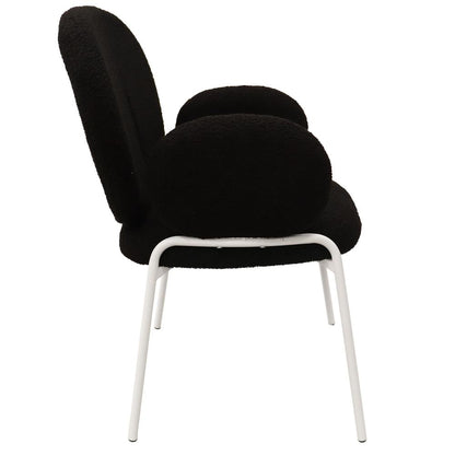 Celestial Series Boucle Dining Arm Chair, White Frame with Black Fabric