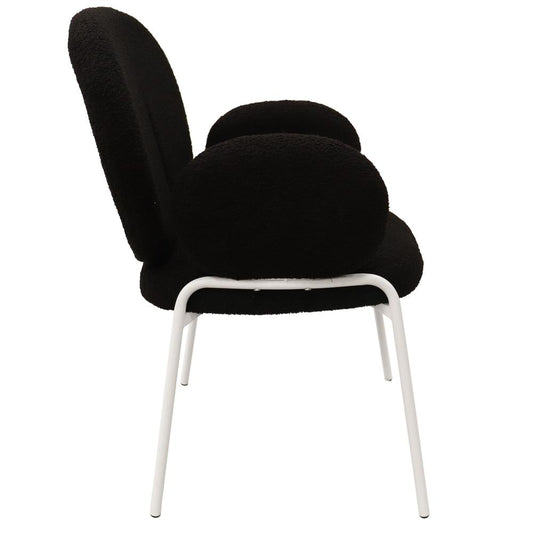 Celestial Series Boucle Dining Arm Chair, White Frame with Black Fabric