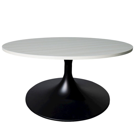 Verve Coffee Table Black base with 27" round Light Natural MDF top