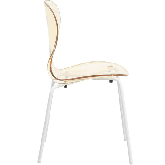 Modern Oyster Transparent Side Chair in White Base Set of 4