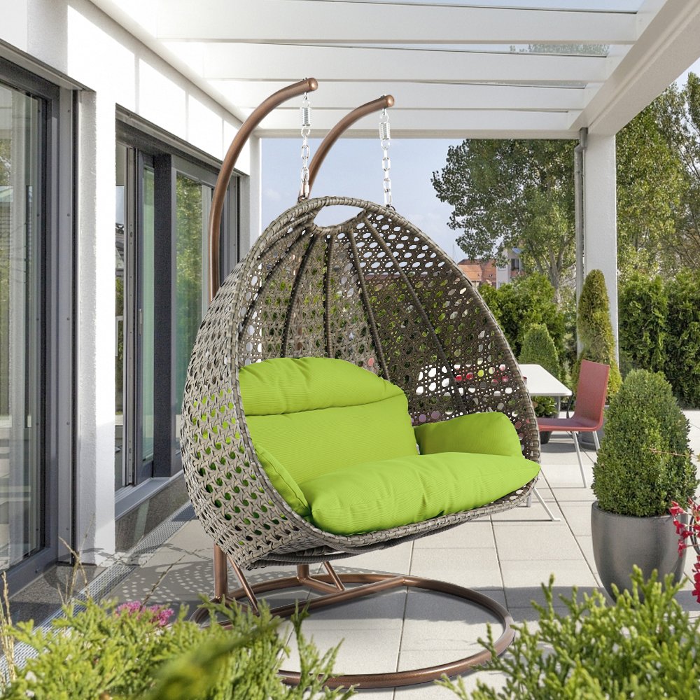 Beige Wicker Hanging 2 person Egg Swing Chair