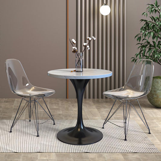 Verve 27" Round Dining Table, Black Base with Laminated White Marbleized Top