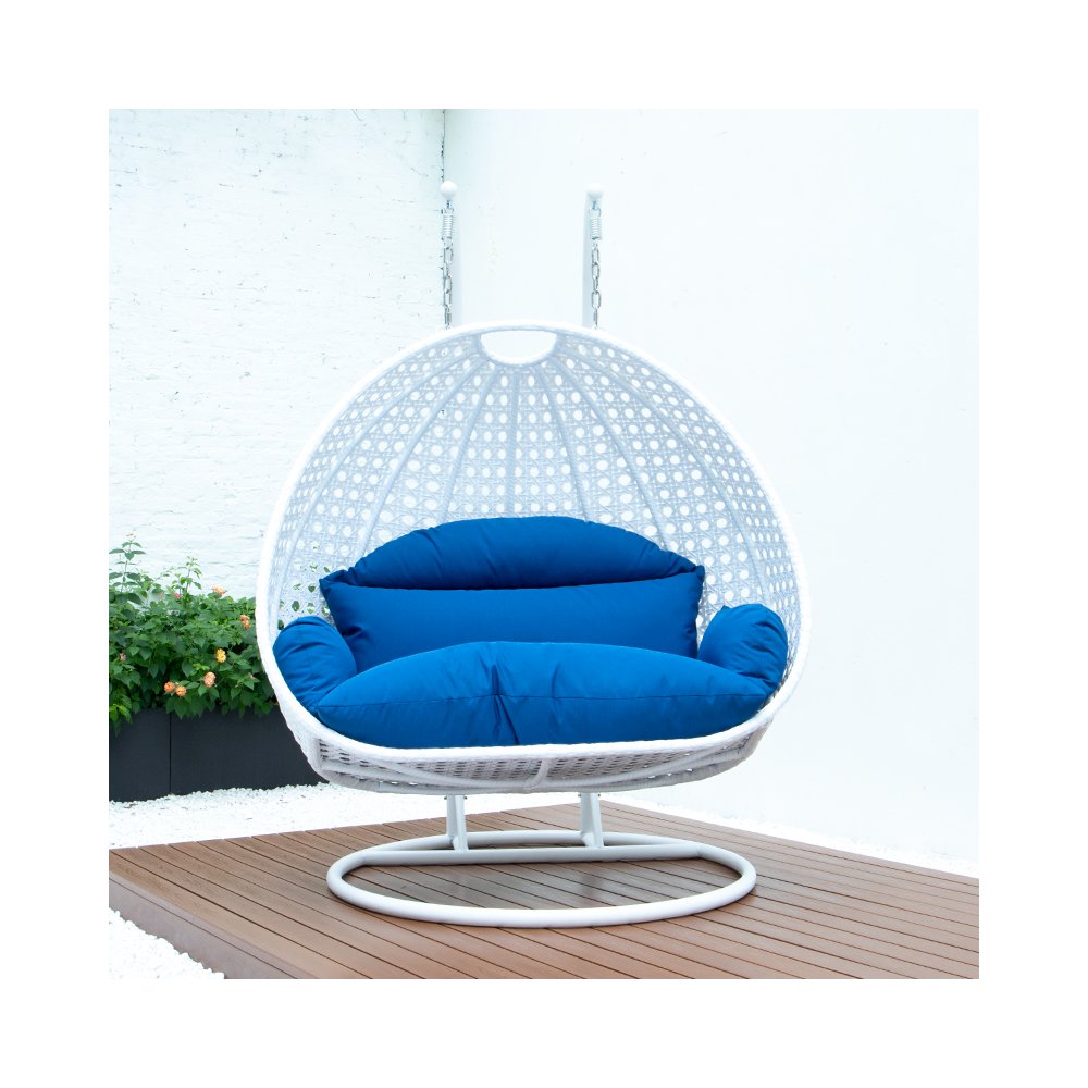 White Wicker Hanging 2 person Egg Swing Chair
