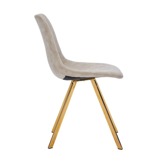 Markley Modern Leather Dining Chair With Gold Legs in Taupe Set of 4