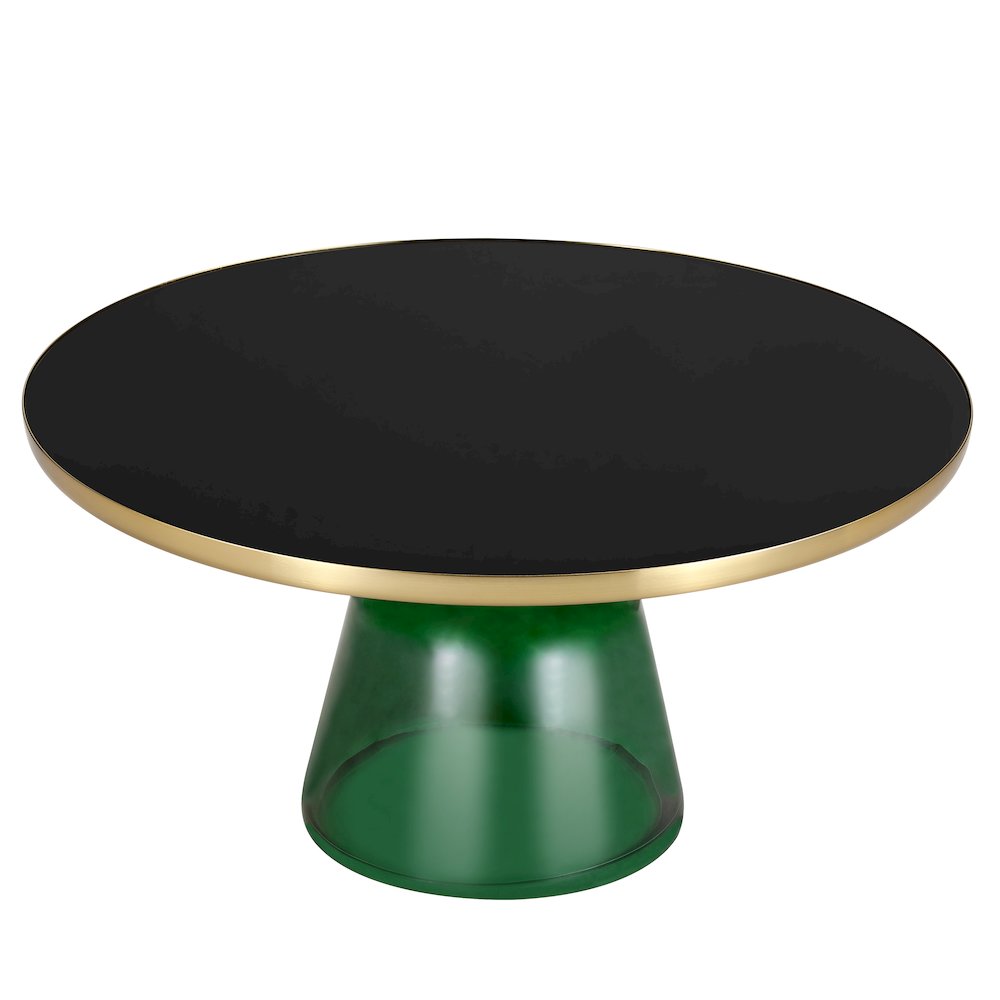 Tully Collection Glass Coffee Table Green glass, Gold Rim with Black Glass top