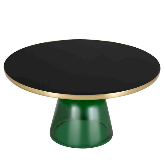 Tully Collection Glass Coffee Table Green glass, Gold Rim with Black Glass top