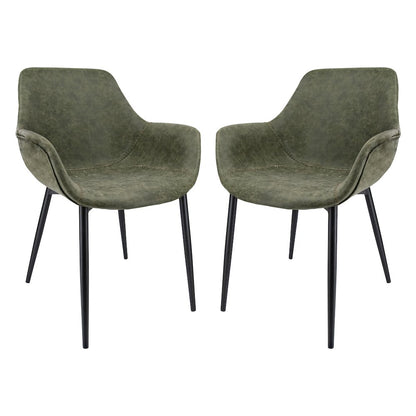 Markley Modern Leather Dining Arm Chair With Metal Legs Set of 2