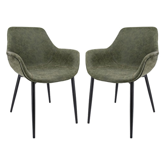 Markley Modern Leather Dining Arm Chair With Metal Legs Set of 2