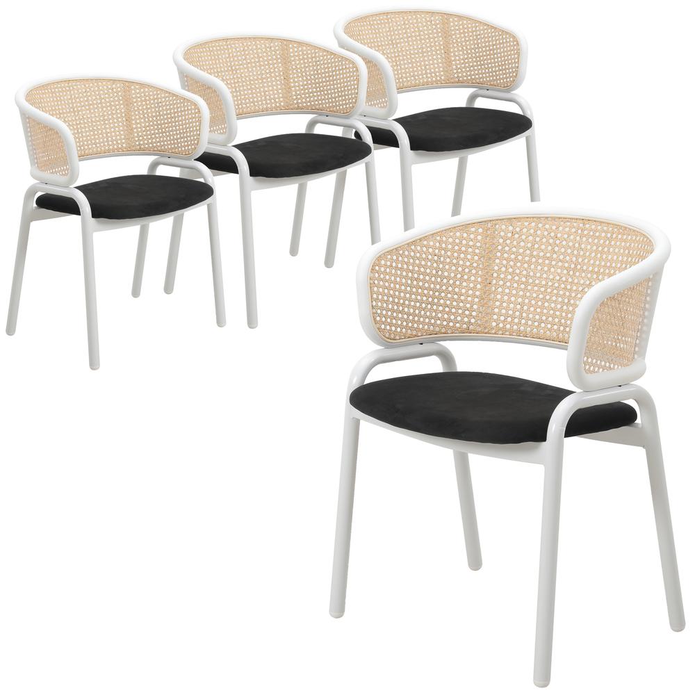 Dining Chair with White Powder Coated Steel Legs and Wicker Back, Set of 4