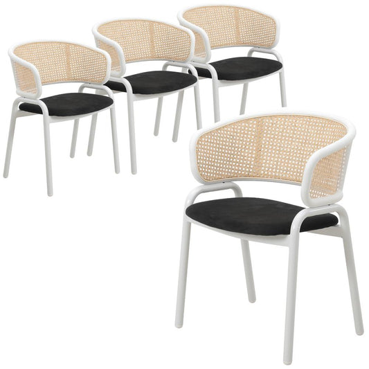 Dining Chair with White Powder Coated Steel Legs and Wicker Back, Set of 4