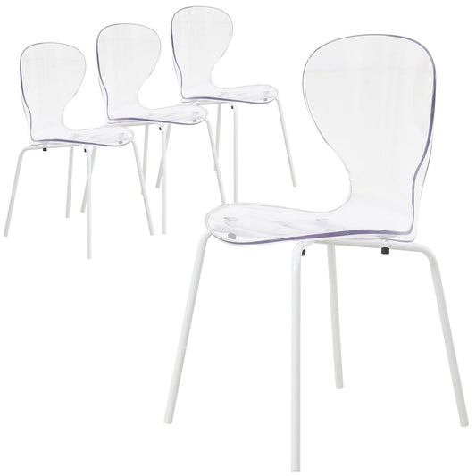 Modern Oyster Transparent Side Chair in White Base Set of 4