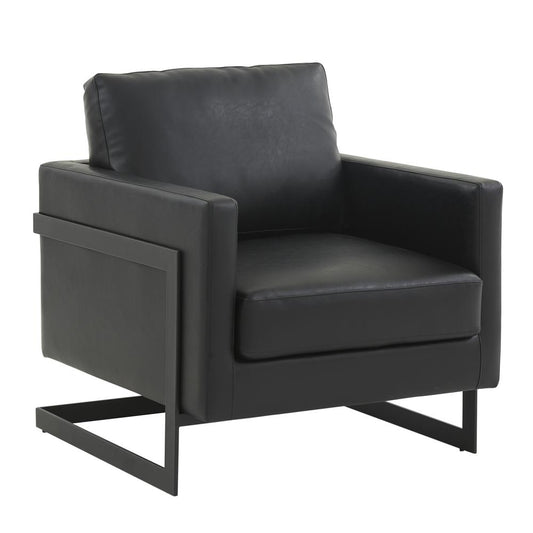 Leather Accent Armchair With Black Steel Frame