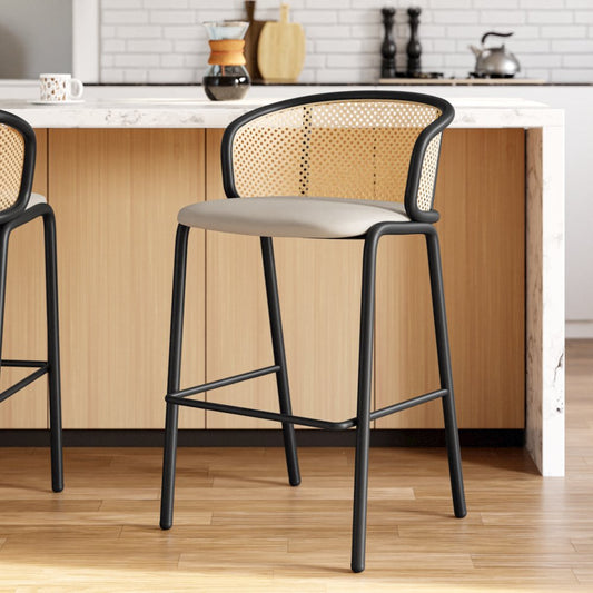 Ervilla Mid-Century Modern Wicker Bar Stool in Beige
