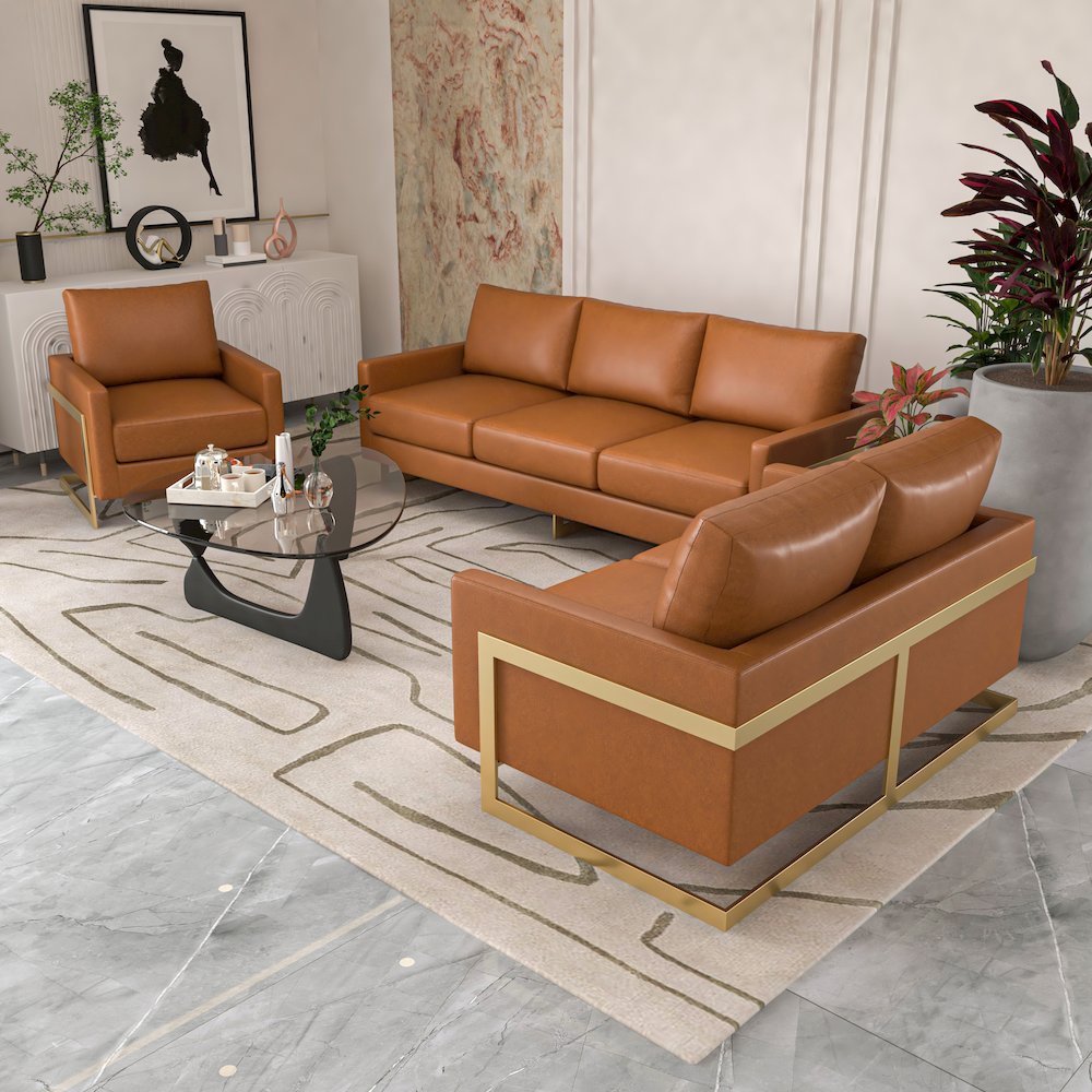 Lincoln Leather Accent Armchair With Gold Frame