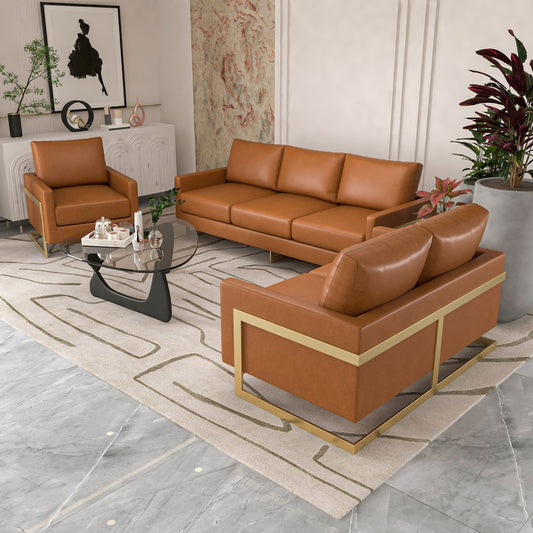 Lincoln Leather Accent Armchair With Gold Frame
