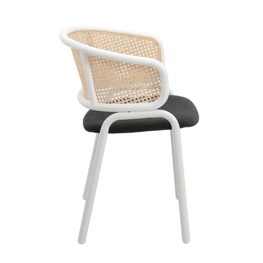 Ervilla Modern Dining Chair with White Powder Coated Steel Legs and Wicker Back