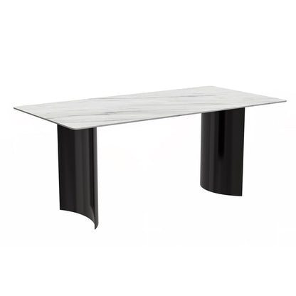 Modern Dining Table Black Stainless Steel Base, With 55 White Sintered Stone Top
