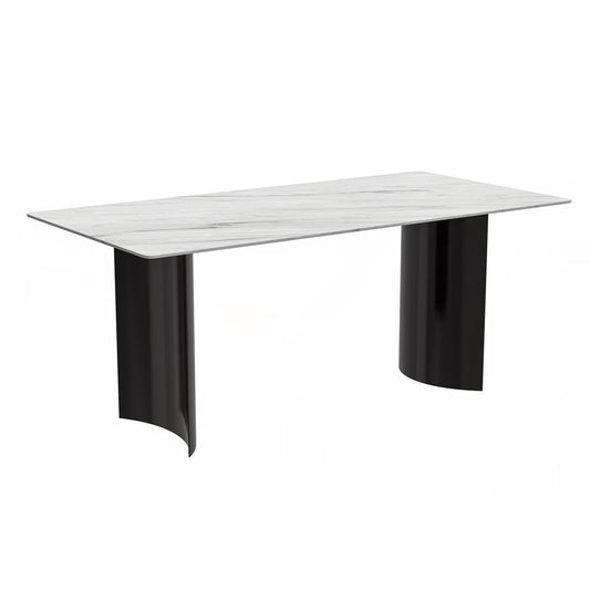 Modern Dining Table Black Stainless Steel Base, With 55 White Sintered Stone Top
