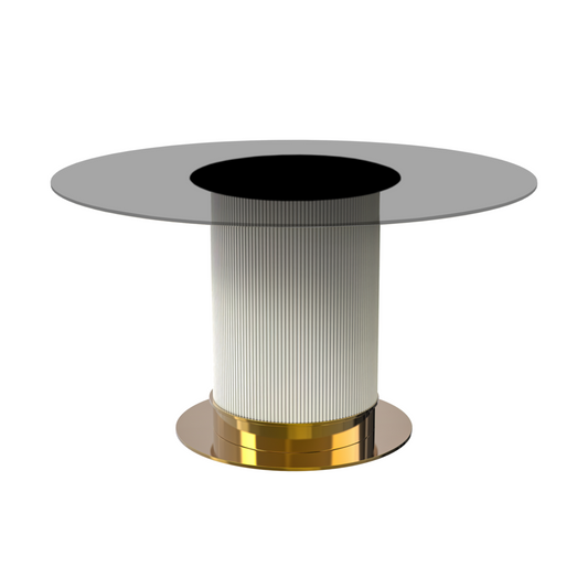 Jexis Series Round Dining Table White\Gold Base with 60 Round Clear Glass Top