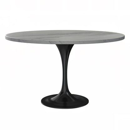 Verve 48" Round Dining Table, Black Base with Laminated White Marbleized Top