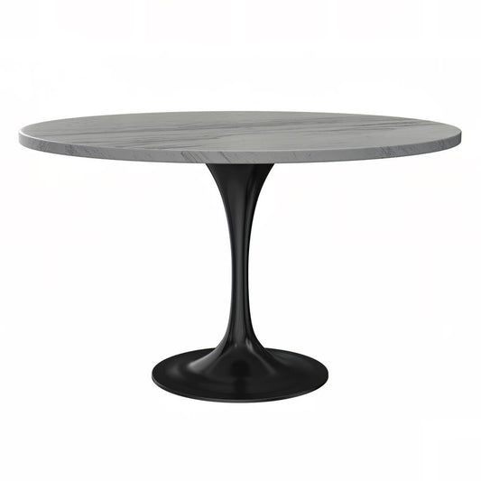 Verve 48" Round Dining Table, Black Base with Laminated White Marbleized Top