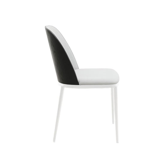 Dining Side Chair with Velvet Seat and White Powder-Coated Steel Frame