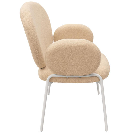 Celestial Series Boucle Dining Arm Chair, White Frame with Beige Fabric
