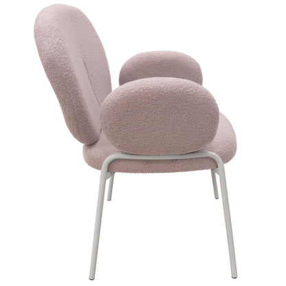 Celestial Series Boucle Dining Arm Chair, White Frame with Grey Fabric