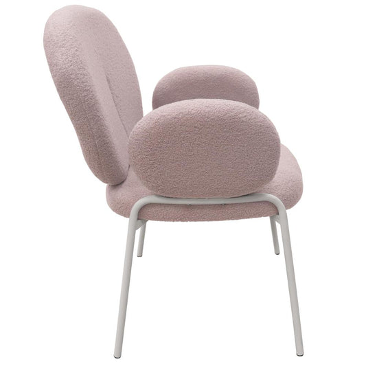 Celestial Series Boucle Dining Arm Chair, White Frame with Grey Fabric