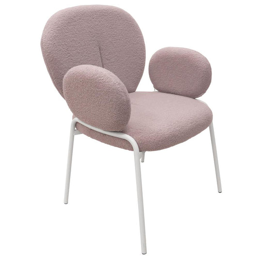 Celestial Series Boucle Dining Arm Chair, White Frame with Grey Fabric