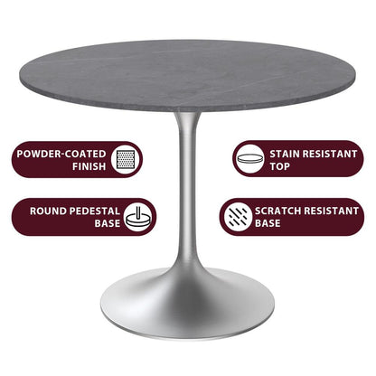 Verve Collection 36" Round Dining Table, Brushed Chrome Base