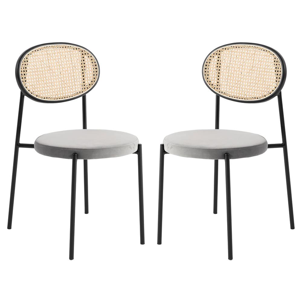 Euston Modern Wicker Dining Chair with Velvet Round Seat Set of 2