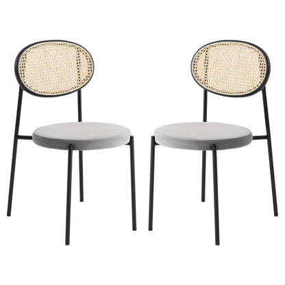 Euston Modern Wicker Dining Chair with Velvet Round Seat Set of 2