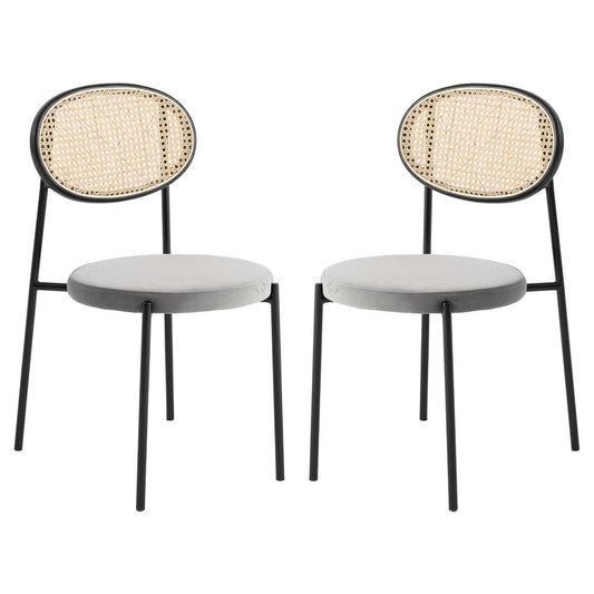 Euston Modern Wicker Dining Chair with Velvet Round Seat Set of 2