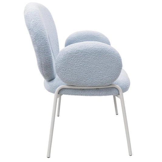 Celestial Series Boucle Dining Arm Chair, White Frame with Blue Fabric